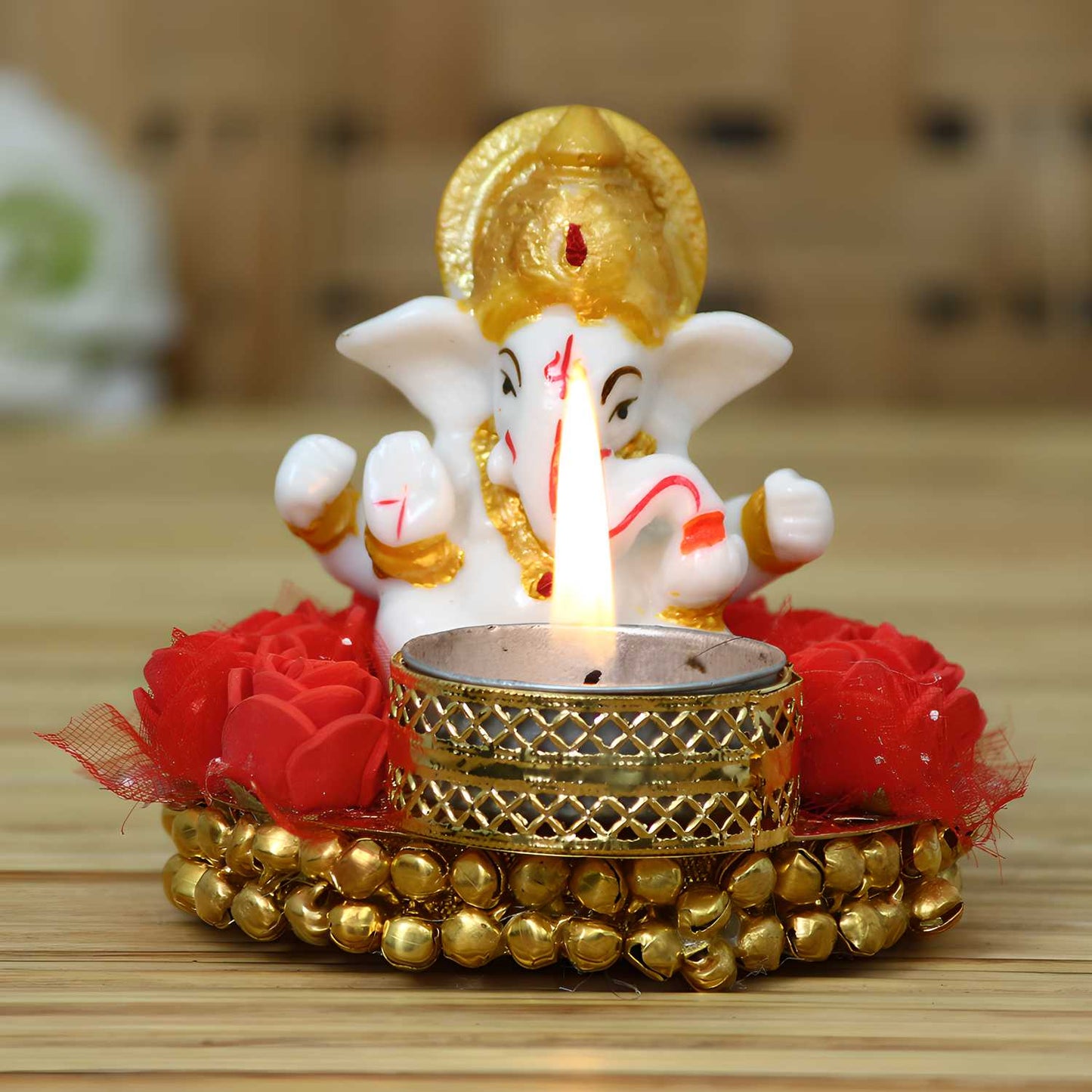 Lord Ganesha Idol With Candle Light Holder